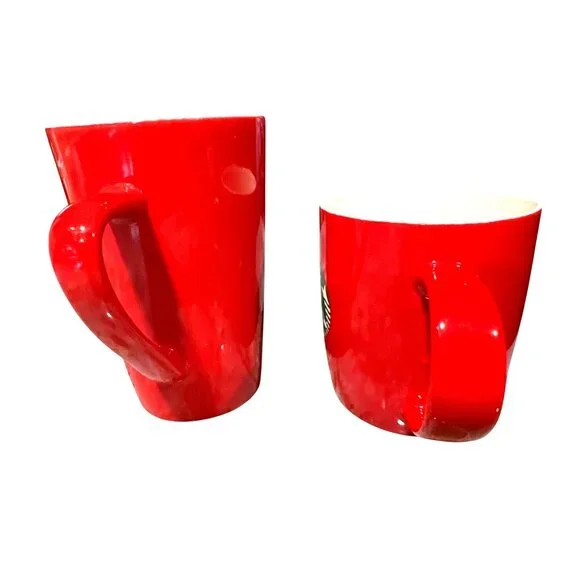 Starbucks Red Siren Logo Mug Set Tall Latte Pair Ceramic Glossy Coffee Cup - Picture 2 of 6